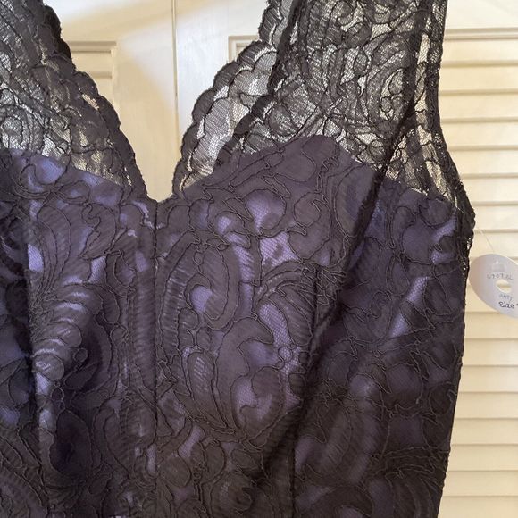 After Six Black Lace Cocktail Length V-Neck Dress Size 10 NWT - Picture 5 of 10